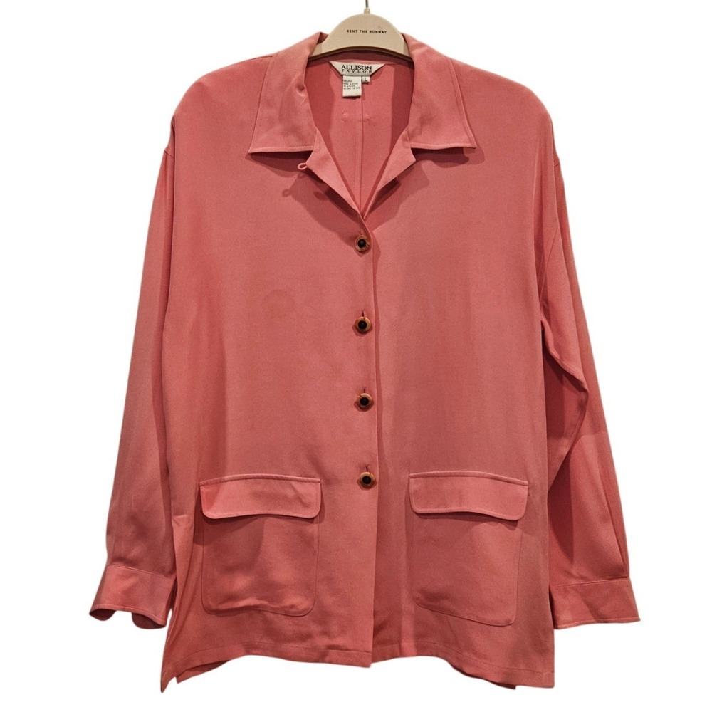 ALLISON TAYLOR Silk Pink Button Front‎ Long Sleeve Top Shirt Women's Size L